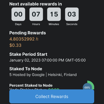 Collect Rewards button for Hedera HBAR staking in Wallawallet